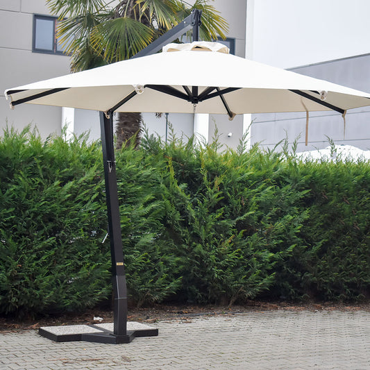 Parasol déporté rond en aluminium Nairobi-T à fixation platine au sol